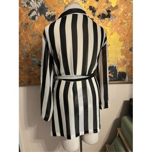 Vintage Natori Vintage Black & White Striped Short Sheer Summer Robe M - Picture 3 of 8